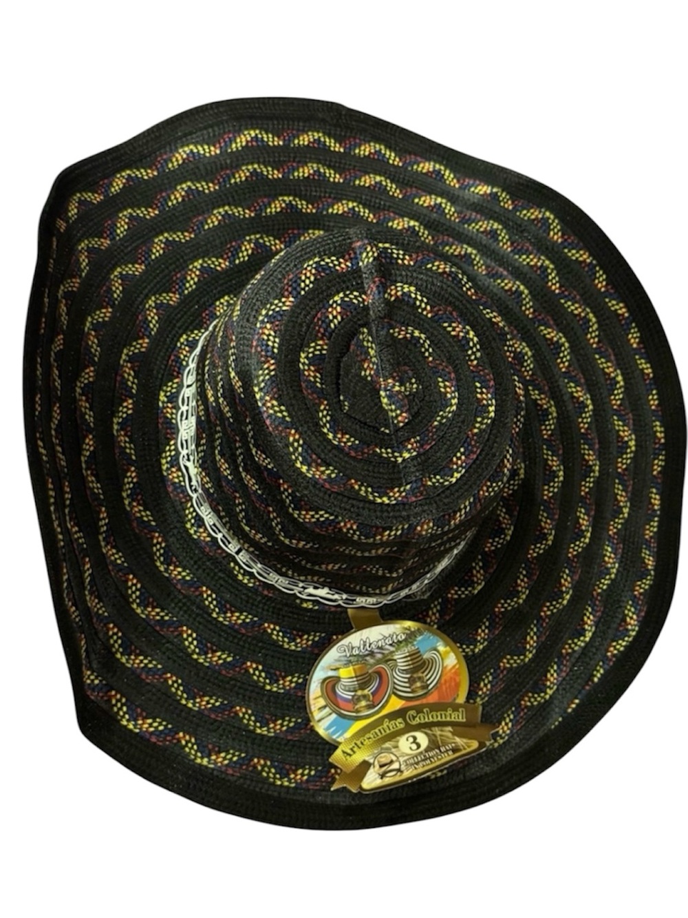 Black Multicolor NWT Artesanías Colonial Colombian Sombrero Vueltiao